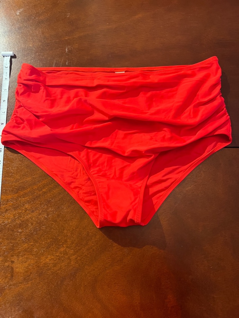 Ruched High-Waist Bikini Bottoms in Bright Red